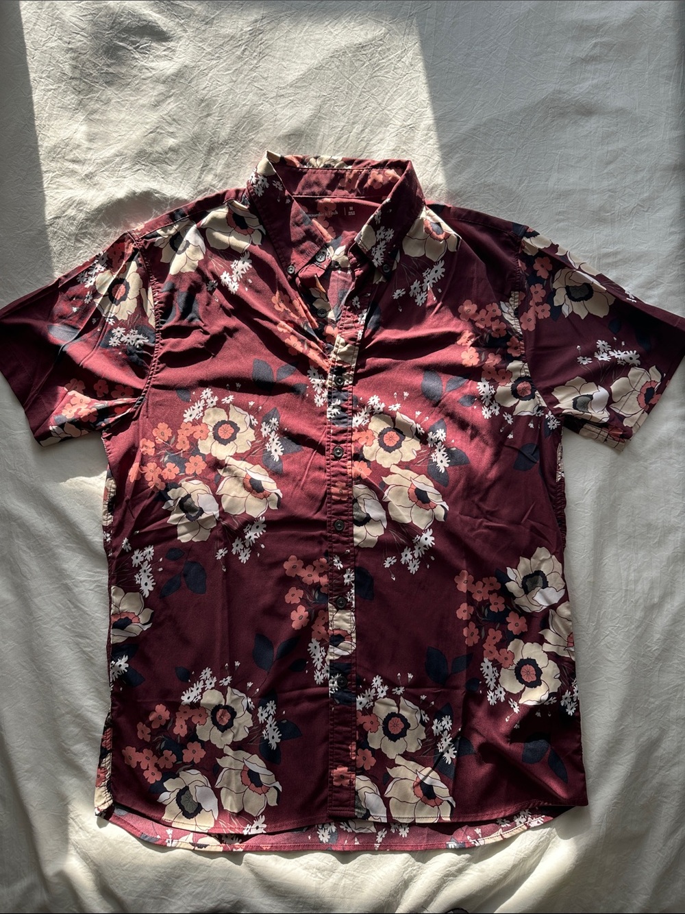Abercrombie & Fitch Maroon Floral Button-Up Shirt